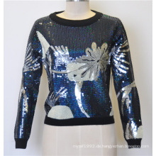 100% Wolle Patterned Sequins Pullover Strick Frauen Pullover